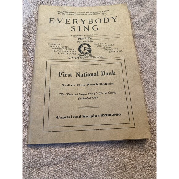 Everybody Sing Antique Hymn Book And Advertisements Valley City, ND 1923 - Picture 3 of 13